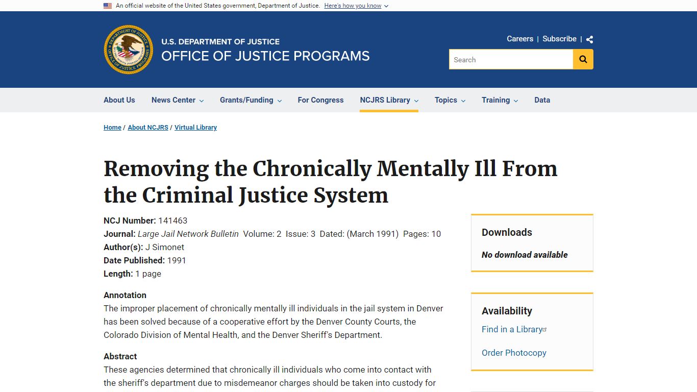 Removing the Chronically Mentally Ill From the Criminal Justice System ...