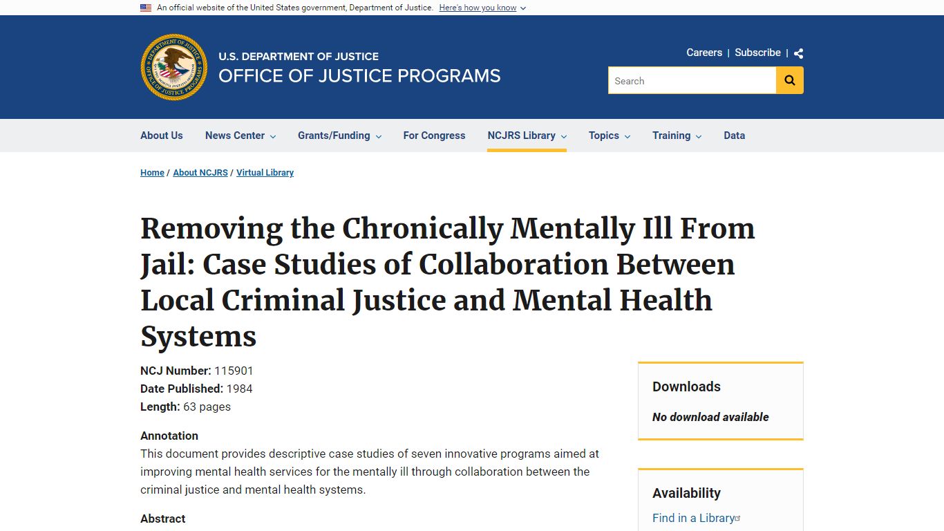Removing the Chronically Mentally Ill From Jail: Case Studies of ...